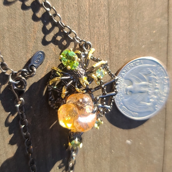 Hand carved Citrine & Peridot 8" Sterling & Rhodium bracelet - Picture 13 of 17